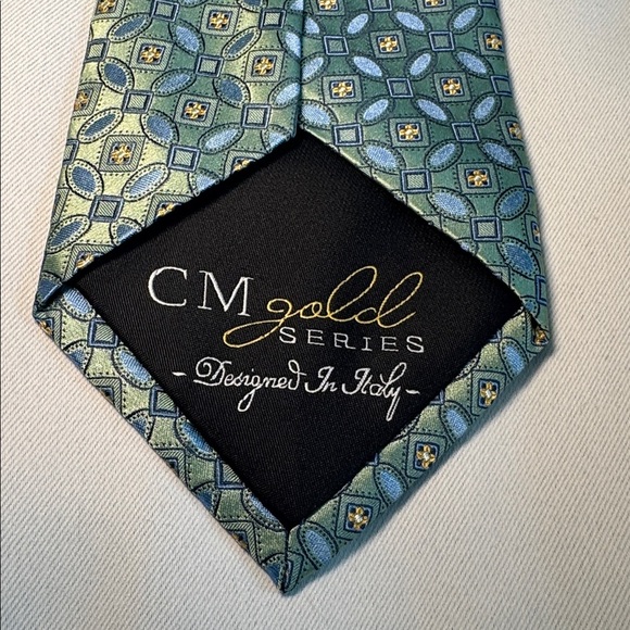 CM Gold Series Extra Long Green/Blue/Gold Silk Tie - Picture 2 of 10